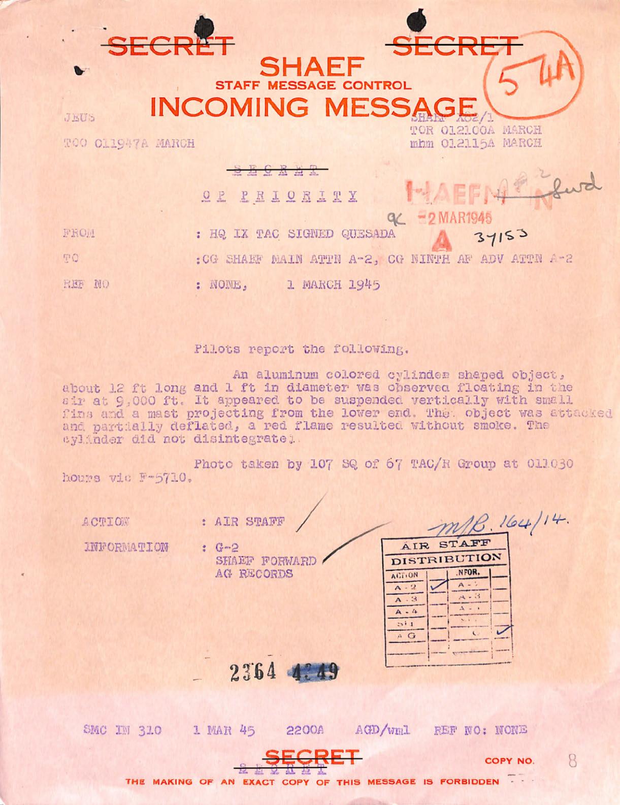 Derived official PDF page 9: SHAEF incoming-message copy