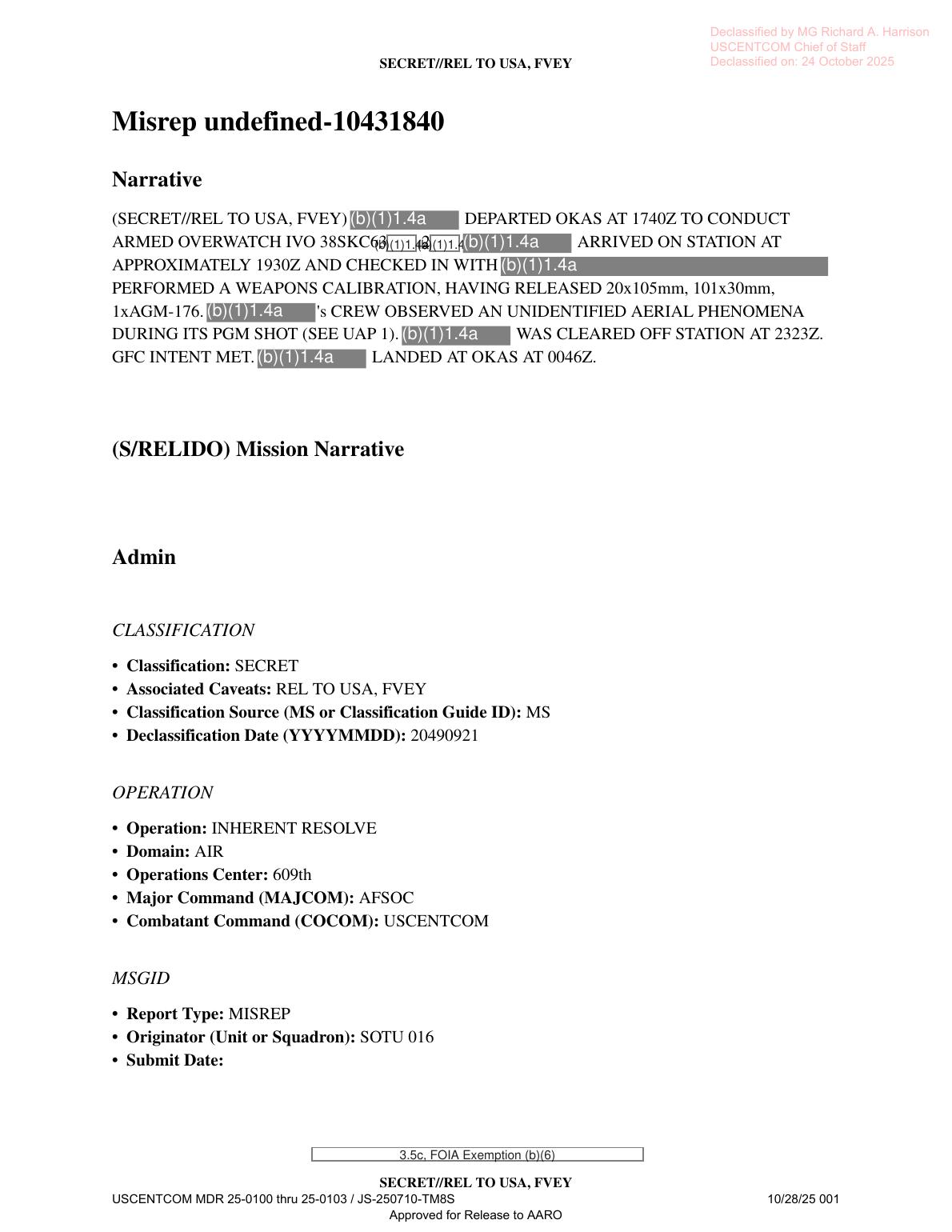 Derived page render from the official PDF: page 1 mission narrative and administrative fields