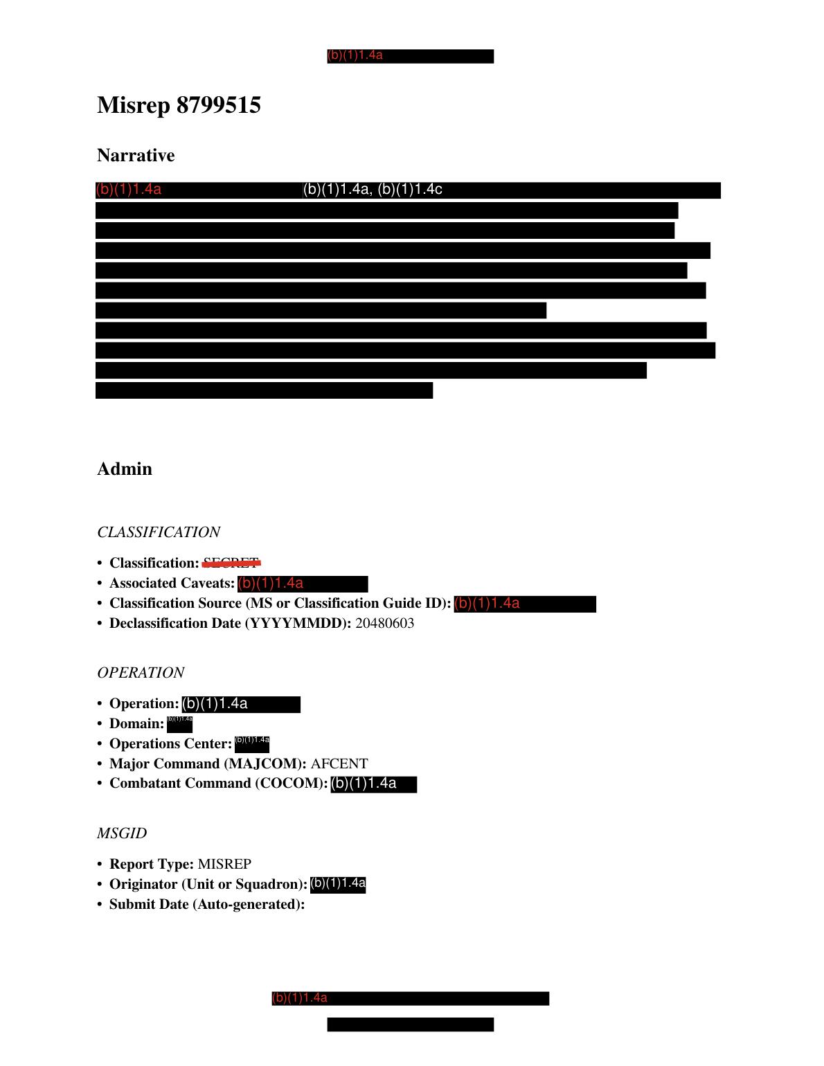 Derived page render from the official PDF: page 1 MISREP cover and admin fields