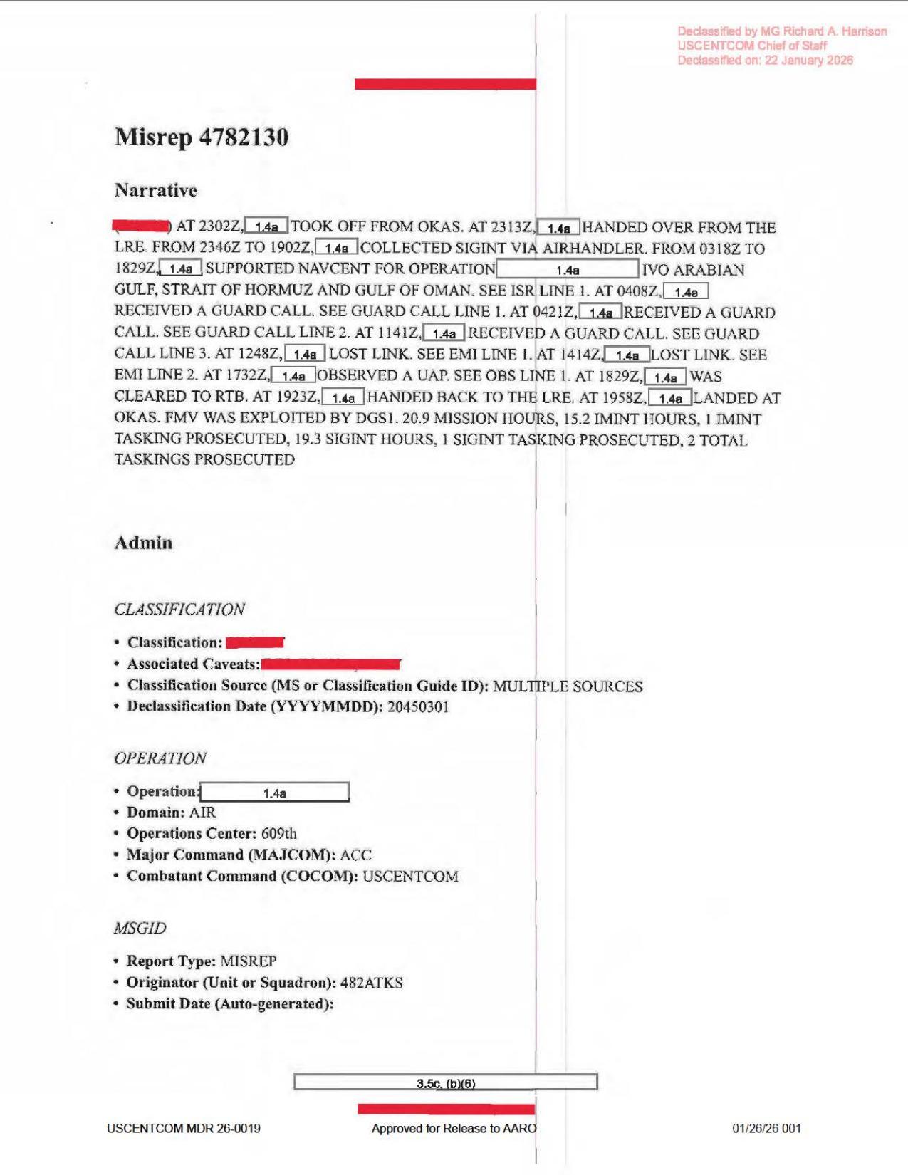 Derived official PDF page render: DOW-UAP-D62 page 1