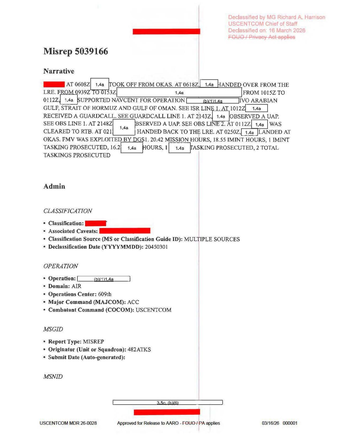 Official PDF page 1: mission narrative and administrative fields