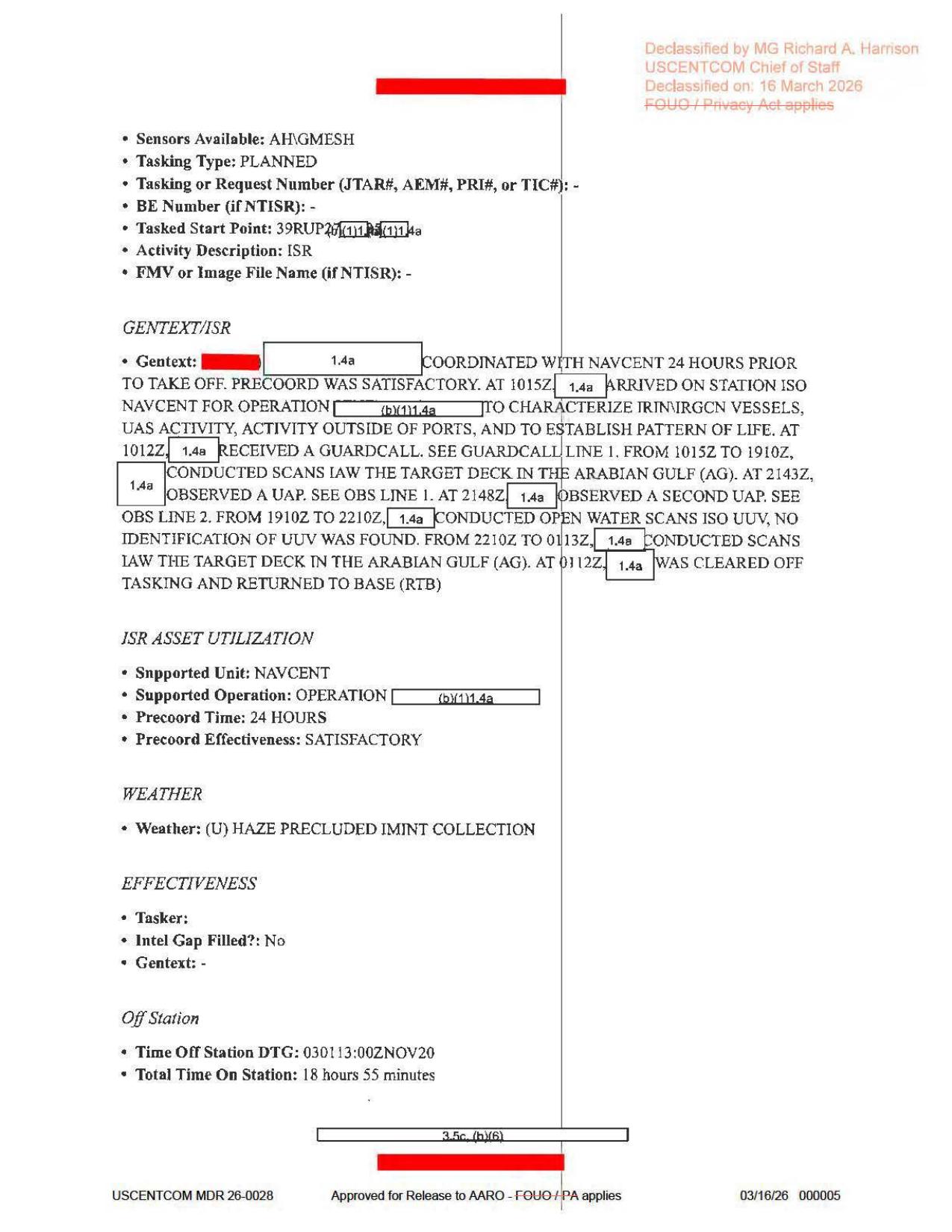Official PDF page 5: ISR narrative and weather line
