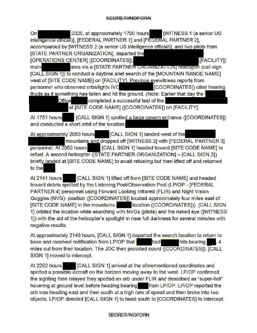Derived official PDF page render: USPER Statement about UAP Sighting, page 1